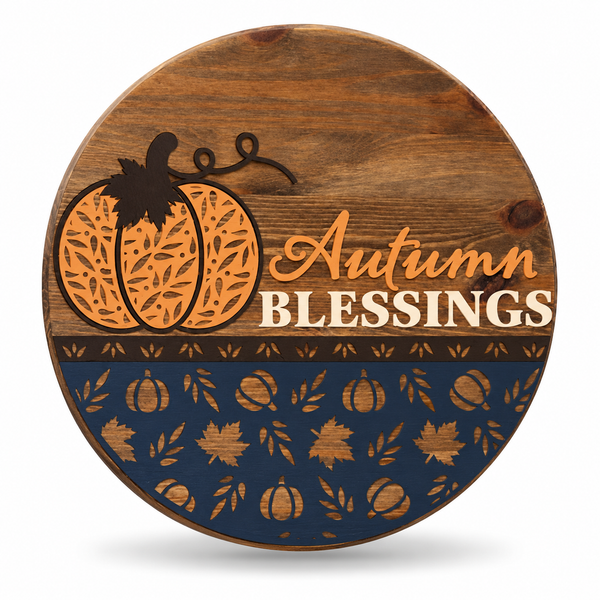 Autumn Blessings Craft Kit by ChicaTiza — round wooden design on a white background with a soft shadow
