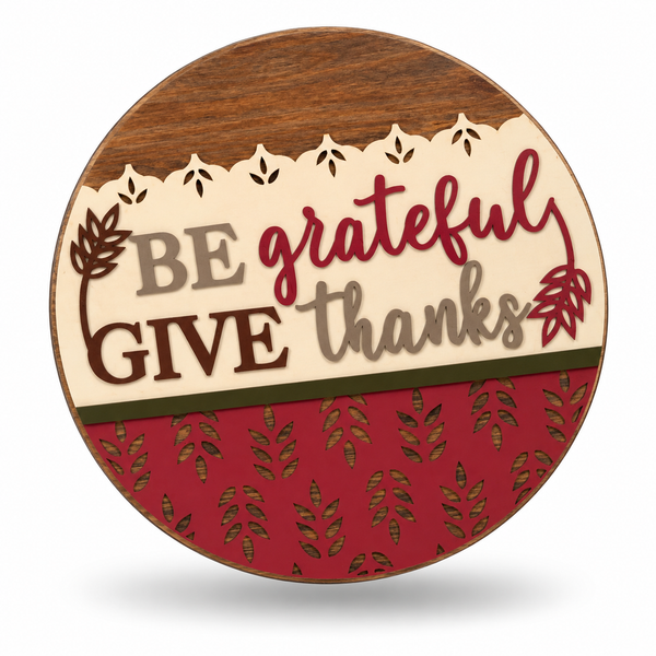 Give Thanks Craft Kit by ChicaTiza — round wooden design on a white background with a soft shadow