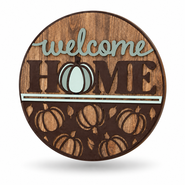 Hello Pumpkin Craft Kit by ChicaTiza — round wooden design on a white background with a soft shadow