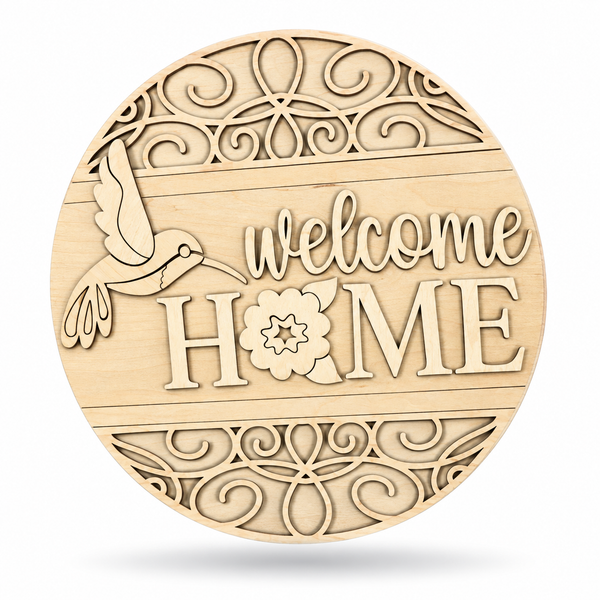 Hummingbird Craft Kit by ChicaTiza — round wooden design on a white background with a soft shadow