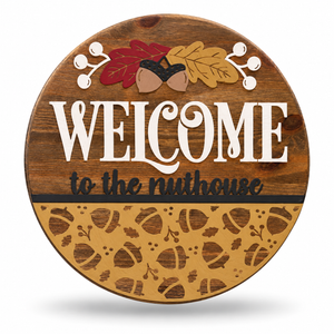 Welcome to the Nuthouse Craft Kit by ChicaTiza — round wooden design on a white background with a soft shadow