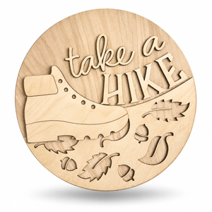 Take a Hike Craft Kit by ChicaTiza — round wooden design on a white background with a soft shadow