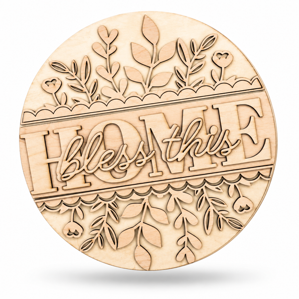 Bless This Home Craft Kit by ChicaTiza — round wooden design on a white background with a soft shadow