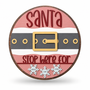 Santa Stop Here Craft Kit by ChicaTiza — round wooden design on a white background with a soft shadow