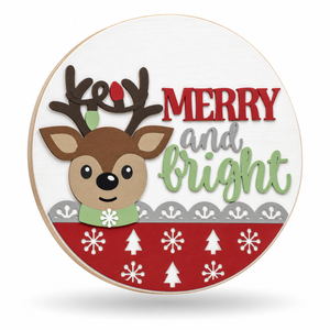 Merry and Bright Reindeer Craft Kit by ChicaTiza — round wooden design on a white background with a soft shadow