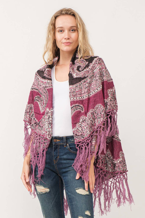 Gisele Embroidered Poncho: Mulberry with Mauve / One Size Fits Most