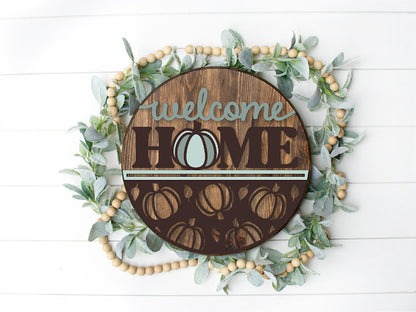 Hello Pumpkin Cutouts Round  Wood Door Sign | Hanger | ChicaTiza