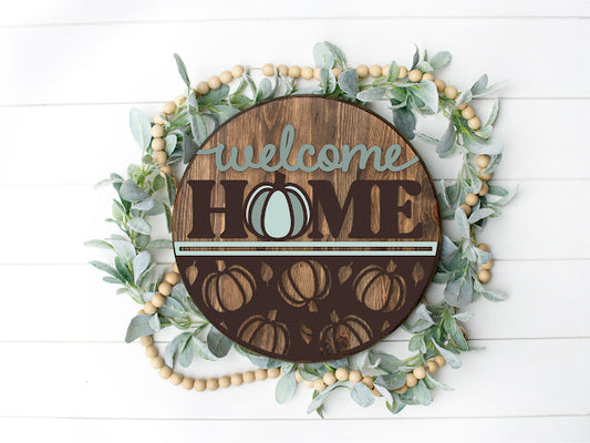 Hello Pumpkin Cutouts Round  Wood Door Sign | Hanger | ChicaTiza