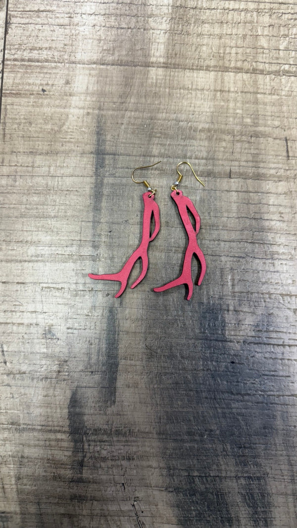 Hand-painted Pink Antler Earrings by Wisp & Fern