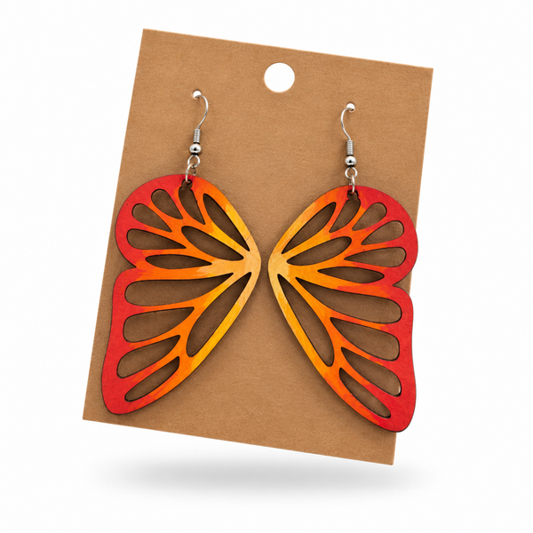 Hand-painted butterfly wing earrings by Wisp & Fern