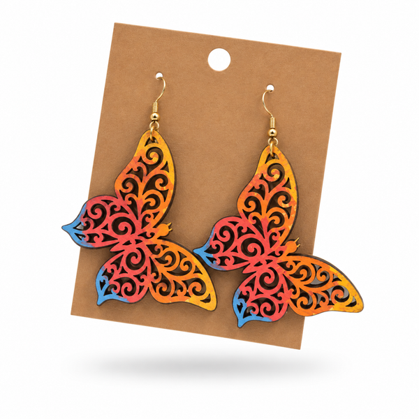 Hand-painted filigree butterfly earrings by Wisp & Fern