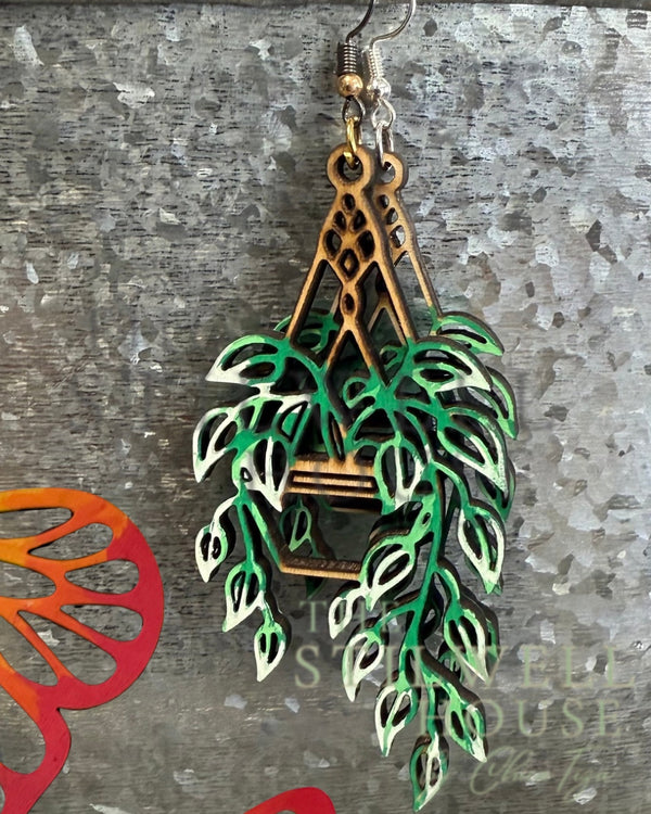 Pothos Hanging Plant Earrings — original photograph