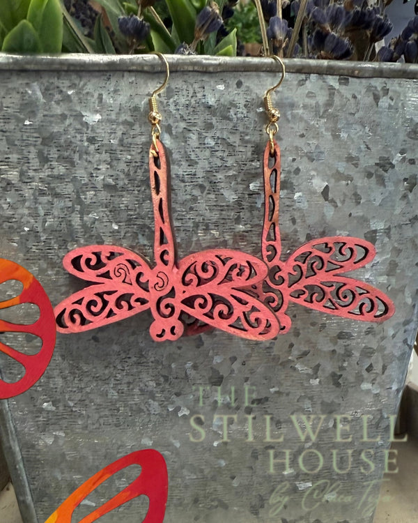 Rose Dragonfly Filigree Earrings — original photograph