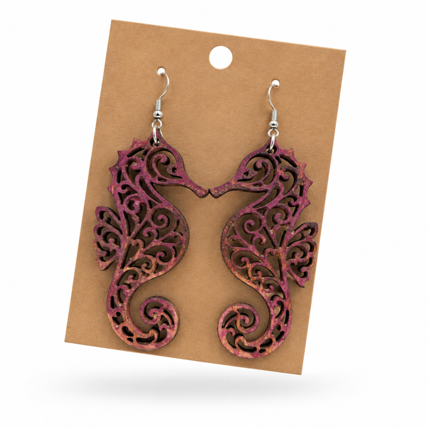 Hand-painted filigree seahorse earrings by Wisp & Fern